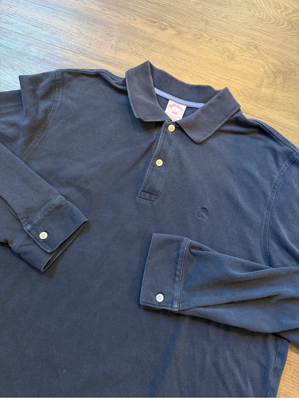 Brooks Brothers 1818 Performance Polo Mens Long Sleeve Navy Grunge Punk Large